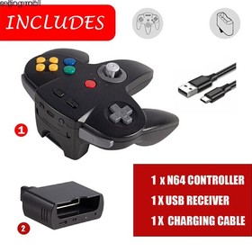 2.4G Wireless N64 Controller Remote Game Pad w/ Rumble Pak for Nintendo N64