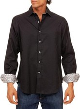 Robert Graham Windsor Men's Black Jacquard Button Down Dress Shirt, L