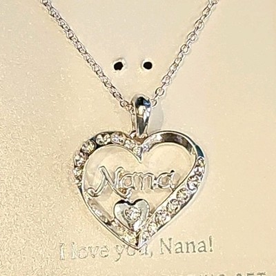 Nana Heart Silver 18'' Necklace & Earrings Jewelry Set