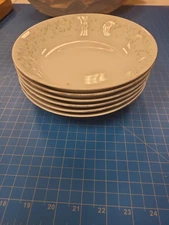 Floral Rim Soup Bowls Set 6 Rimmed White China Dinnerware 8" Diameter