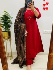 Women's Party Wear Kurta Pant Dupatta Set Indian Ethnic Salwar Kameez Top Tunic