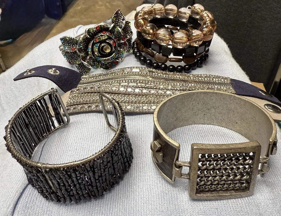 时尚珠宝手链套装粗水钻棕色皮革 Lucky Brand