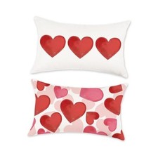 Valentine  s Day Throw Pillow Covers 12x20 Inch Set of 2 Red Pink Heart