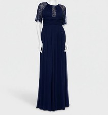 B A By Betsy  Adam Womens' Blue Lace Trim Short-Sleeve Gown Dress Size 8