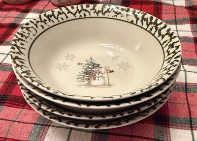 We Can Build a Snowman Stoneware Soup Cereal Bowls Lot Of 4 Christmas 7  EUC