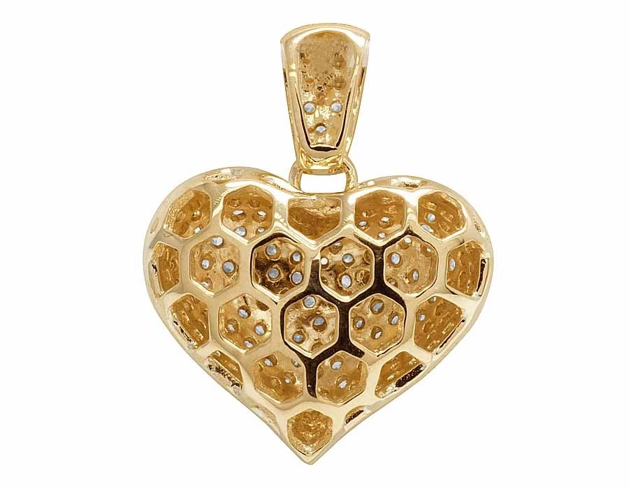 Damas Oro Amarillo 14K Puff Diamante Genuino Helado Corazón Colgante Dije 2.0ct 1.0" Foto 4 de 4