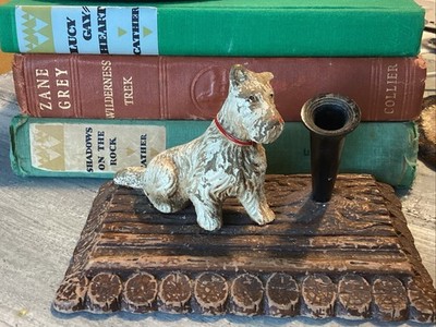 Vintage Scottie Dog Desk Acc Fountain Pen Holder Wood Look Shabby Scottish Terri