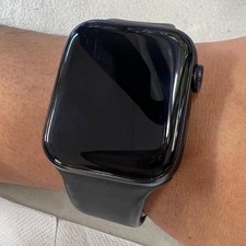 Apple Watch 44mm Black Aluminum Case, Black Silicone Band, Touchscreen