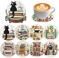 8 Pack Bookshelf Diamond Art Coasters DIY Craft Kit