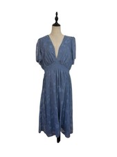 Baltic Born Blue Dress Sz XL Floral Burnout Smocked Waist Boho Wedding Guest