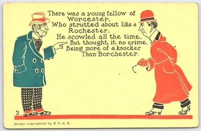 Vintage Comic Postcard Worcester Rochester Knockers Poem E.P.&E.