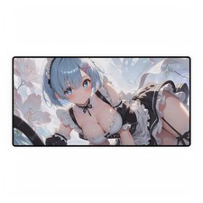 Blue Haired Anime Maid Waifu Desk Mat Large Mouse Pad Gaming Desk Mat