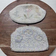 Vintage Y2K Richere Japanese Beaded Sequin Floral Hand Clutch Purse