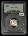 1921 10c Silver Mercury Dime - Full Split Bands FSB - OGH PCGS MS 63 FB - B5599