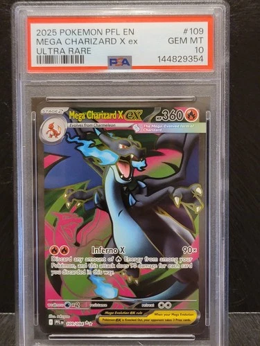 2025 POKEMON PFL EN PHANTASMAL FLAMES #109 MEGA CHARIZARD X EX ULTRA RARE PSA 10