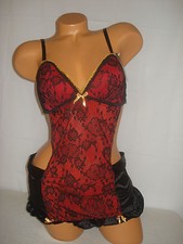 Lencería Passion Forever Teddy Babydoll Delantal Atar Encaje Negro Rojo Sexy
