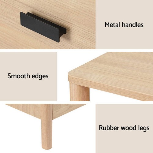 Artiss Bedside Table Nightstand 2 Drawers - Pine - Picture 8 of 8