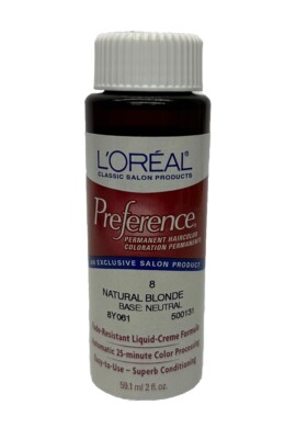 LOREAL PREFERENCE Permanent Hair Color Liquid Natural Blonde 8 Neutral Base 2oz