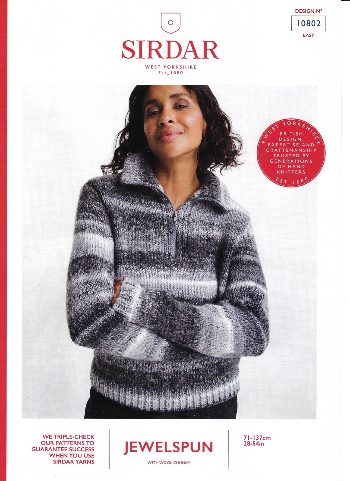 Sirdar Jewelspun Chunky Knitting Pattern - 10802 Ladies Collared Sweater