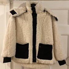 Maje Gynile Contrasting Trim Hooded Faux Shearling Jacket Black White Size 8 S