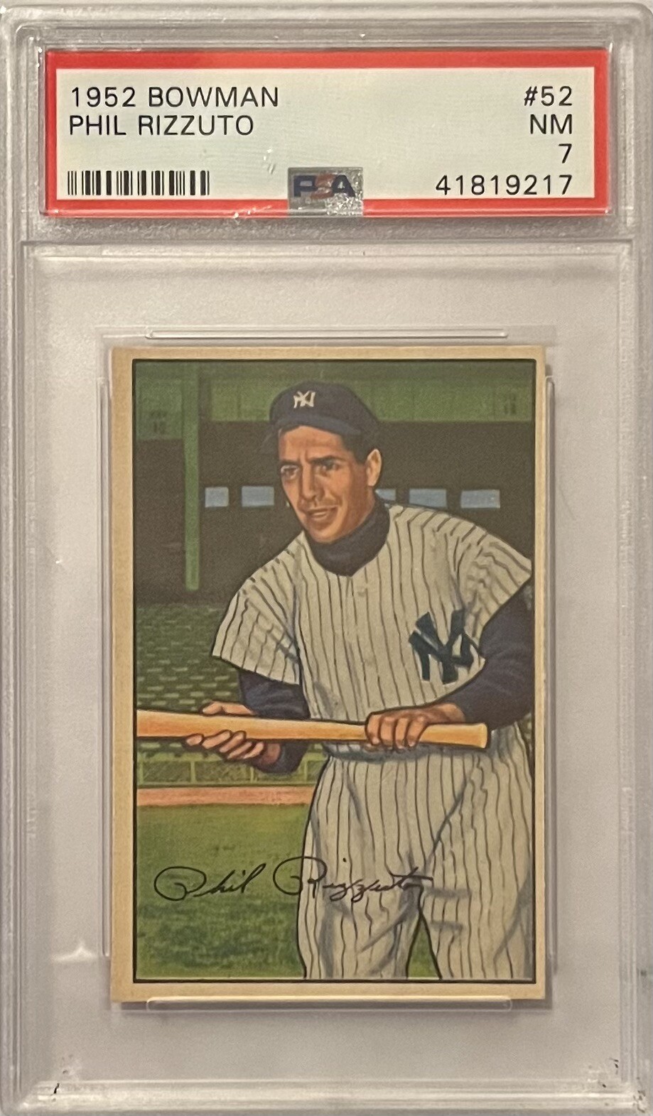 1952 BOWMAN BASEBALL PHIL RIZZUTO #52 NEW YORK YANKEES HOF THE SCOOTER @ PSA 7