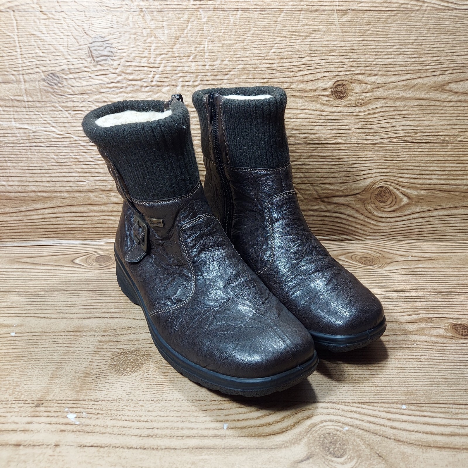 Rieker Tex Womens Boots Brown Leather Zip Up 39 Size 8.5 Lined Outdoors