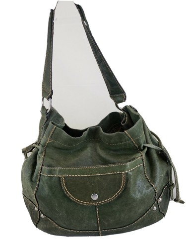 Vtg FOSSIL Olive Green Leather Rugged 