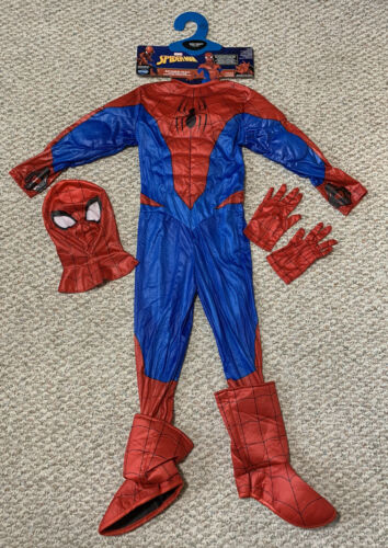 Spider-Man Marvel Deluxe NEW Muscle Child Costume w/Headpiece & Gloves Size 7-8 - Picture 1 of 13