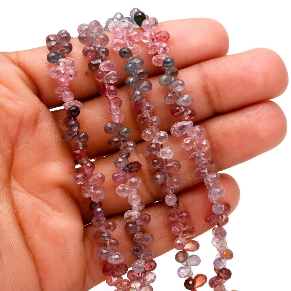 Piedra preciosa de espinela natural tamaño 6x4 mm facetada forma lágrima briolette 7" hilo Foto 2 de 4