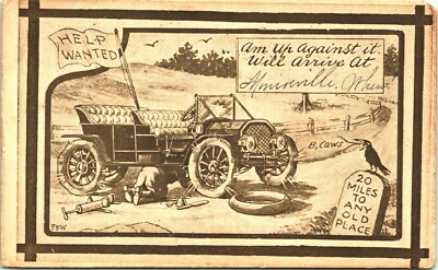 Comic Broken Down Auto Up Against it 20 Miles To Any Old Place 1910 DB Postcard