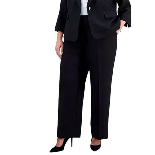 Le Suit Women Pants Size 16W Black Lined Mid Rise Wide Leg Dress Trouser New