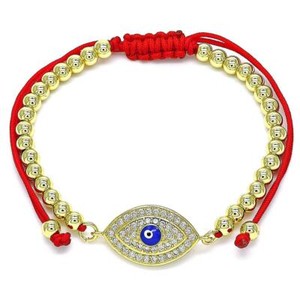 Authentic 14K Gold Plated RED STRING Adjustable Bracelet CZ Small Blue Evil Eye Protection