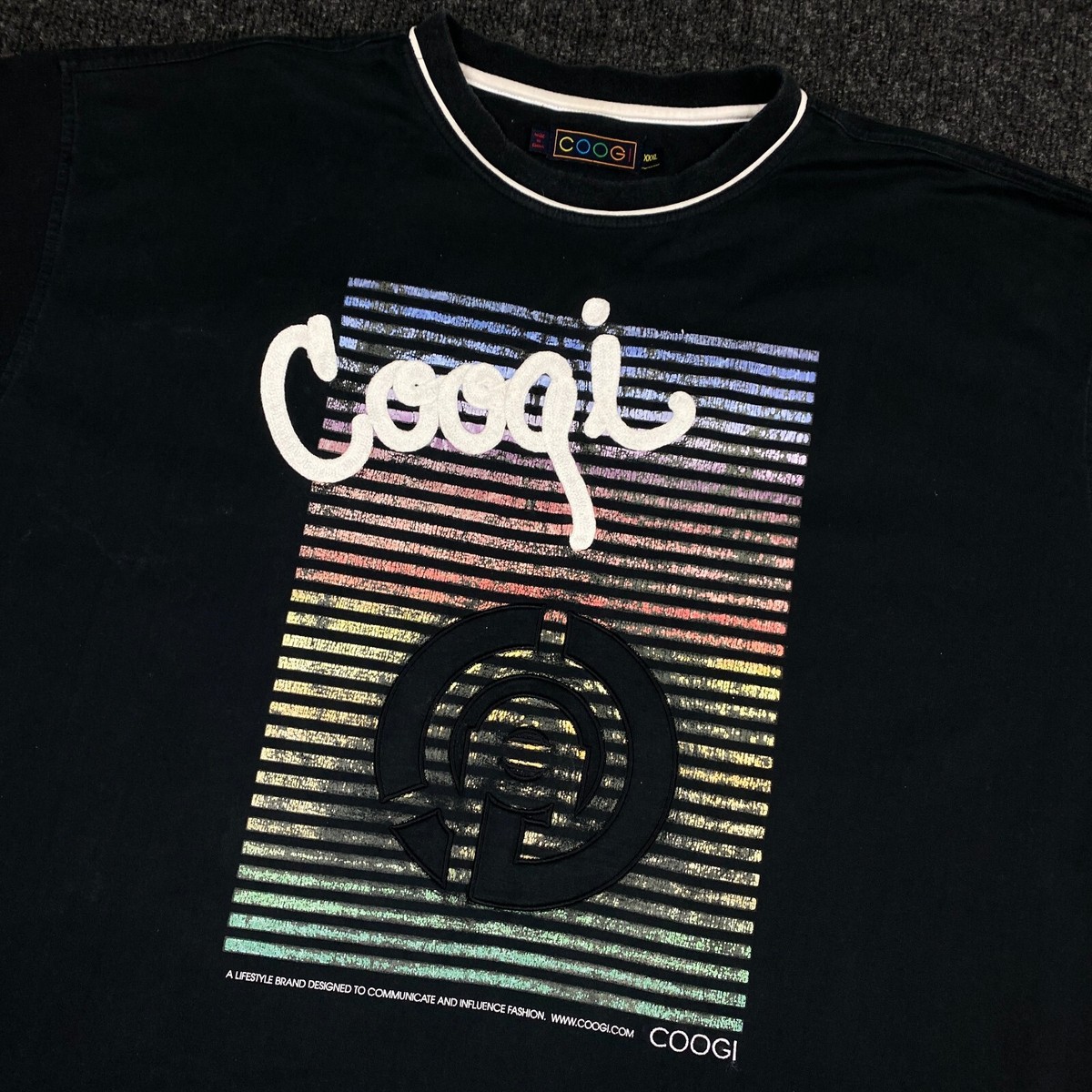 Vintage COOGI T Shirt Black XXXL 3XL Spellout Lifestyle Brand 90s 