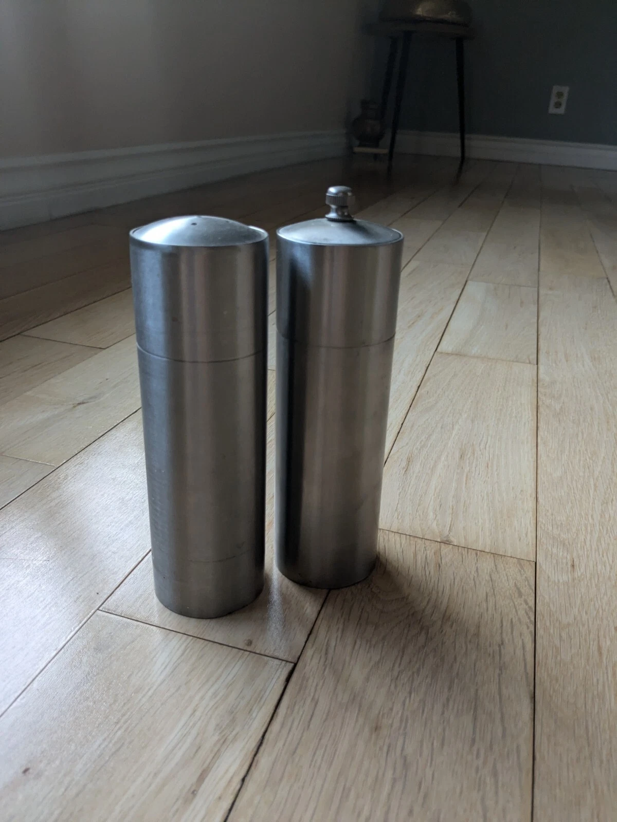 Contemporary Stainless Steel Tall Salt Shaker & Pepper Grinder Set 6.25"X2. 5"