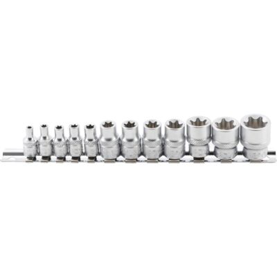 BGS Steckschlüssel-Satz E-Profil Außen Torx Nüsse SW E4-E20 (1/4'') (3/8'') 12-tlg
