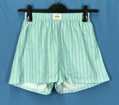 SHEIN EZwear Women's BOXER SHORTS Mint/Lilac STRIPED Poly Twill PULL-ON Casual S