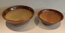 Vintage Japanese earthenware bowls; set of 2; rustic; handmade; 10.5" and 8.75"