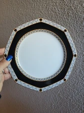 8 Salad Plates Rare 1980s L9419 Perfect Mikasa Interlude Black White Gold 8 Inch