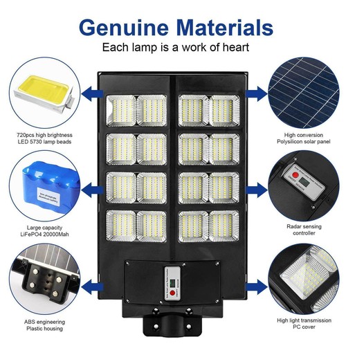 1000W LED Solar Flood Light Motion Sensor Security Wall Street Yard Outdoor Lamp - Picture 5 of 11