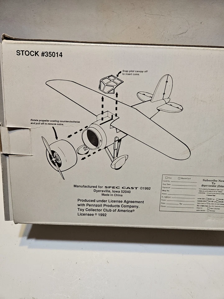 Banco de avión fundido a presión de colección Lockheed Vega 5B Pennzoil caja de ala alta edición limitada 11721☆ Foto 4 de 4