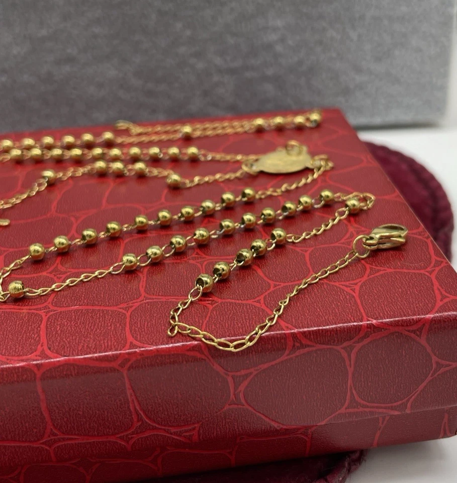 GIROCOLLO DI PERLE ROSARIO DORATO MADONNA E CROCE COLOR ORO UOMO DONNA DA REGALO - Immagine 4 di 4