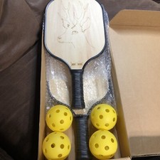 Wooden Pickleball Paddles Set of 2 Pickleball Rackets 4 Balls