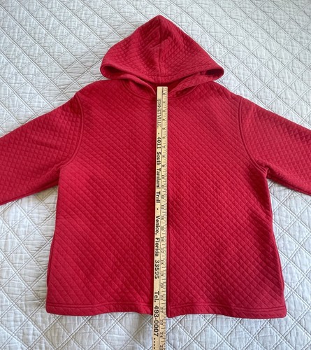Karen Scott Quilted Red Hoodie Jacket Medium Zip Front With Pockets No Size Tag - Picture 3 of 9