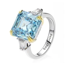 High Quality Blue Aquamarine Ring 18K White Gold Finish Lab-Created 