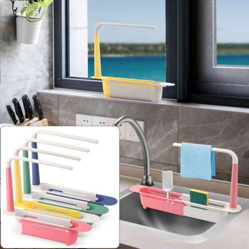 Kitchen Telescopic Sink Rack Shelf Sponge Drain Expandable Storage Basket Holder - Picture 5 of 20
