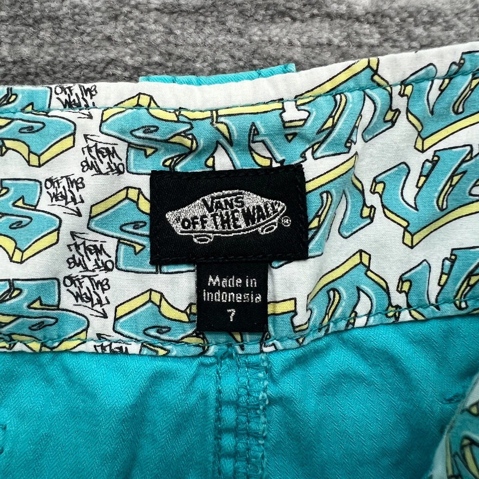 Pantalones Cortos VANS Talla 7 Mujer Fuera de la Pared Turquesa Foto 3 de 4