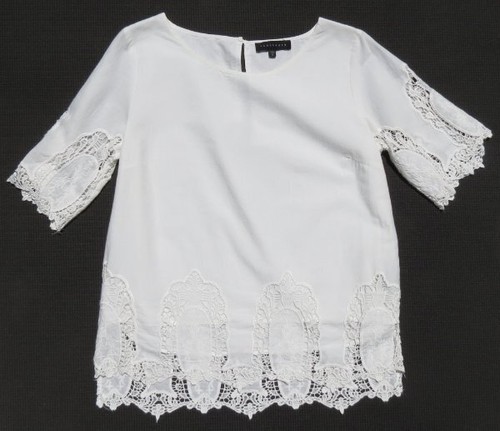 SANCTUARY US women’s M White Cotton Eyelet Lace Hi Lo Hem Shirt Blouse Top - Picture 4 of 6