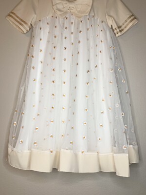 Dudu Studio Brand Cream Dress Short Sleeve Flowers W/ Bow New No Tags. |  eBay