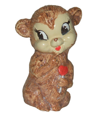 TEDDY BEAR RED HEART Clay Wall Shelf Art Plaque MCM Retro Chalkware Style DECOR