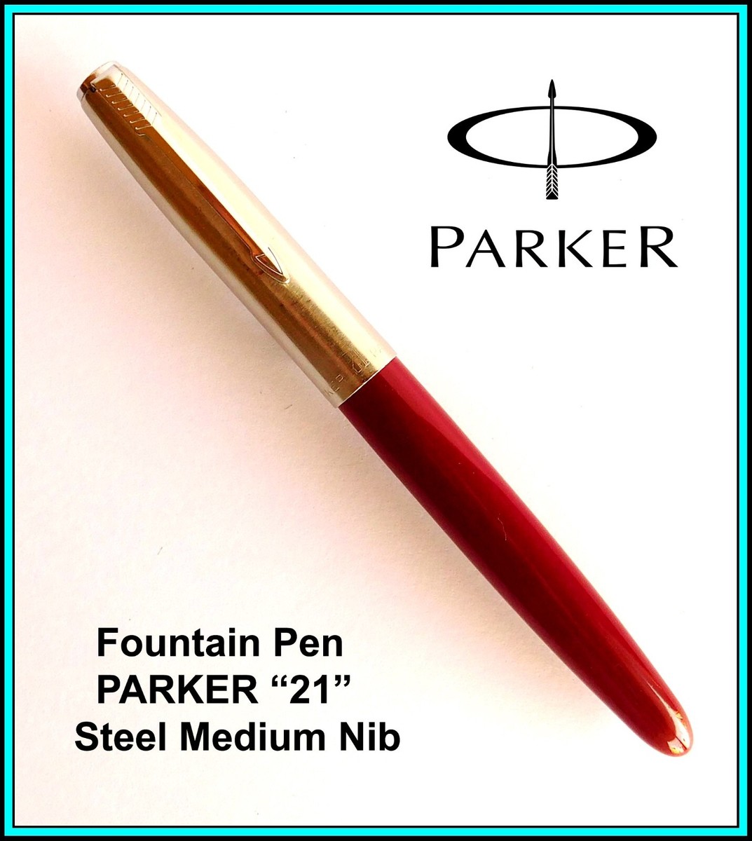 PARKER “21” Red FOUNTAIN PEN w/Stainless Steel Cap AEROMETRIC
